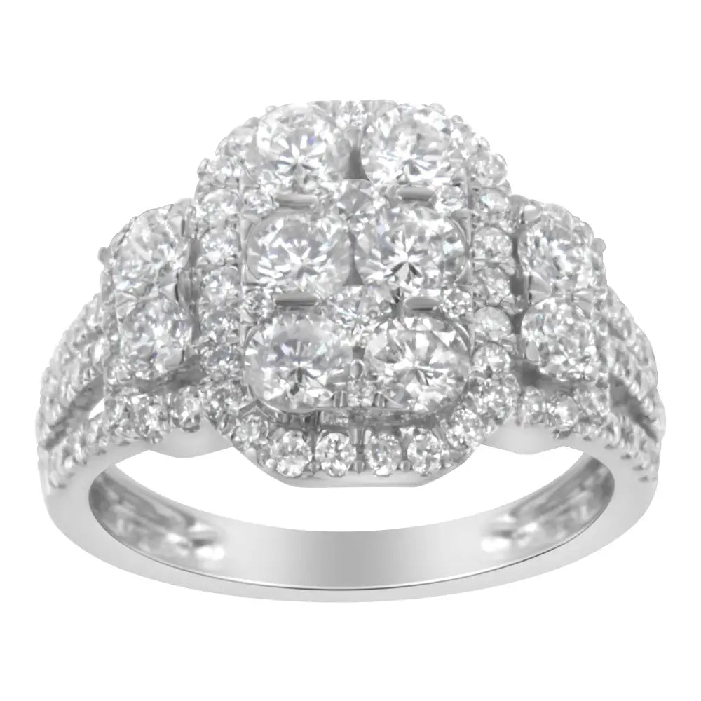 Exquisite 14k White Gold 2 1/4 Cttw Diamond Cocktail Cluster Ring - 7