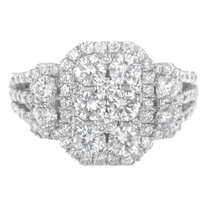 Exquisite 14k White Gold 2 1/4 Cttw Diamond Cocktail Cluster Ring - 7