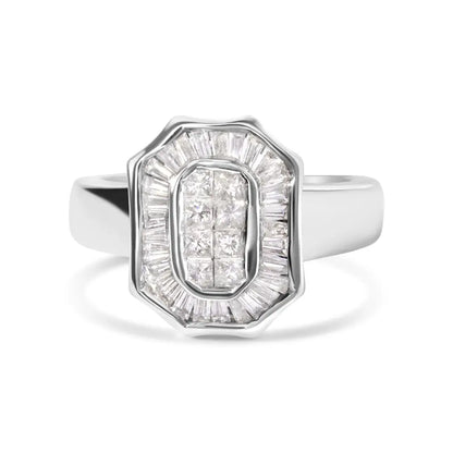 Exquisite 14k White Gold Art Deco Style Princess-cut Diamond Cocktail Ring - 7