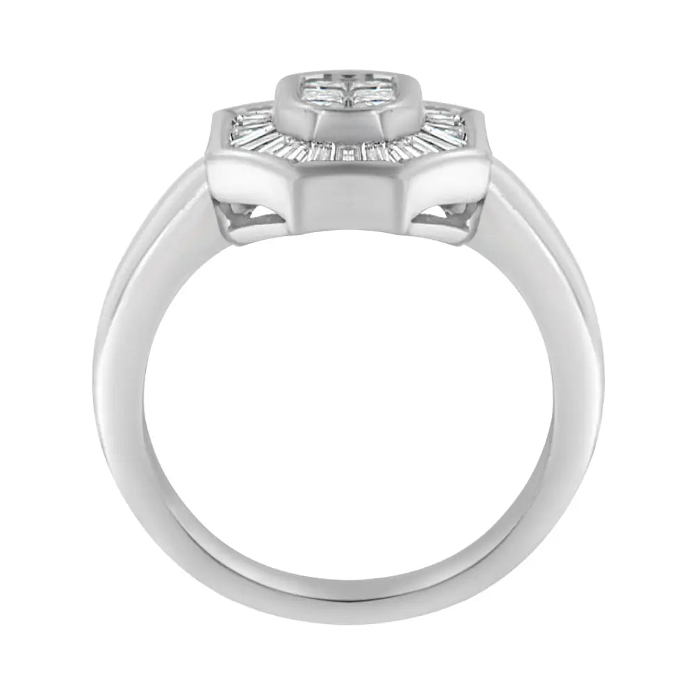 Exquisite 14k White Gold Art Deco Style Princess-cut Diamond Cocktail Ring - 7