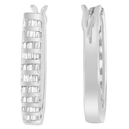 Exquisite 14k White Gold Baguette Cut Diamond Earrings - Earrings/earrings/hoop