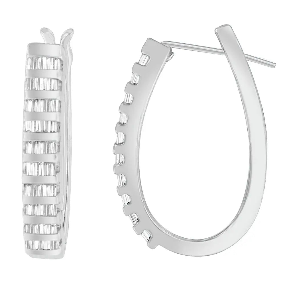 Exquisite 14k White Gold Baguette Cut Diamond Earrings - Earrings/earrings/hoop