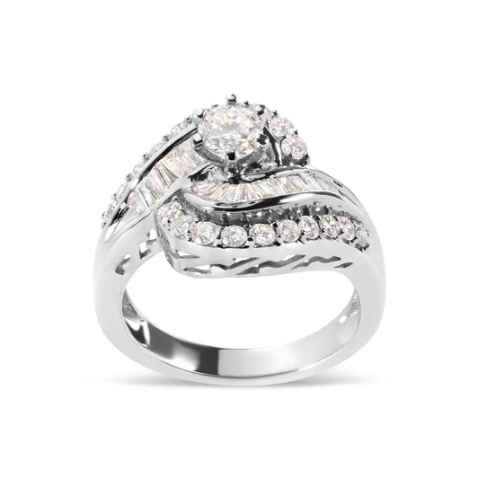 Exquisite 14k White Gold Baguette Cut Diamond Swirl Cocktail Ring