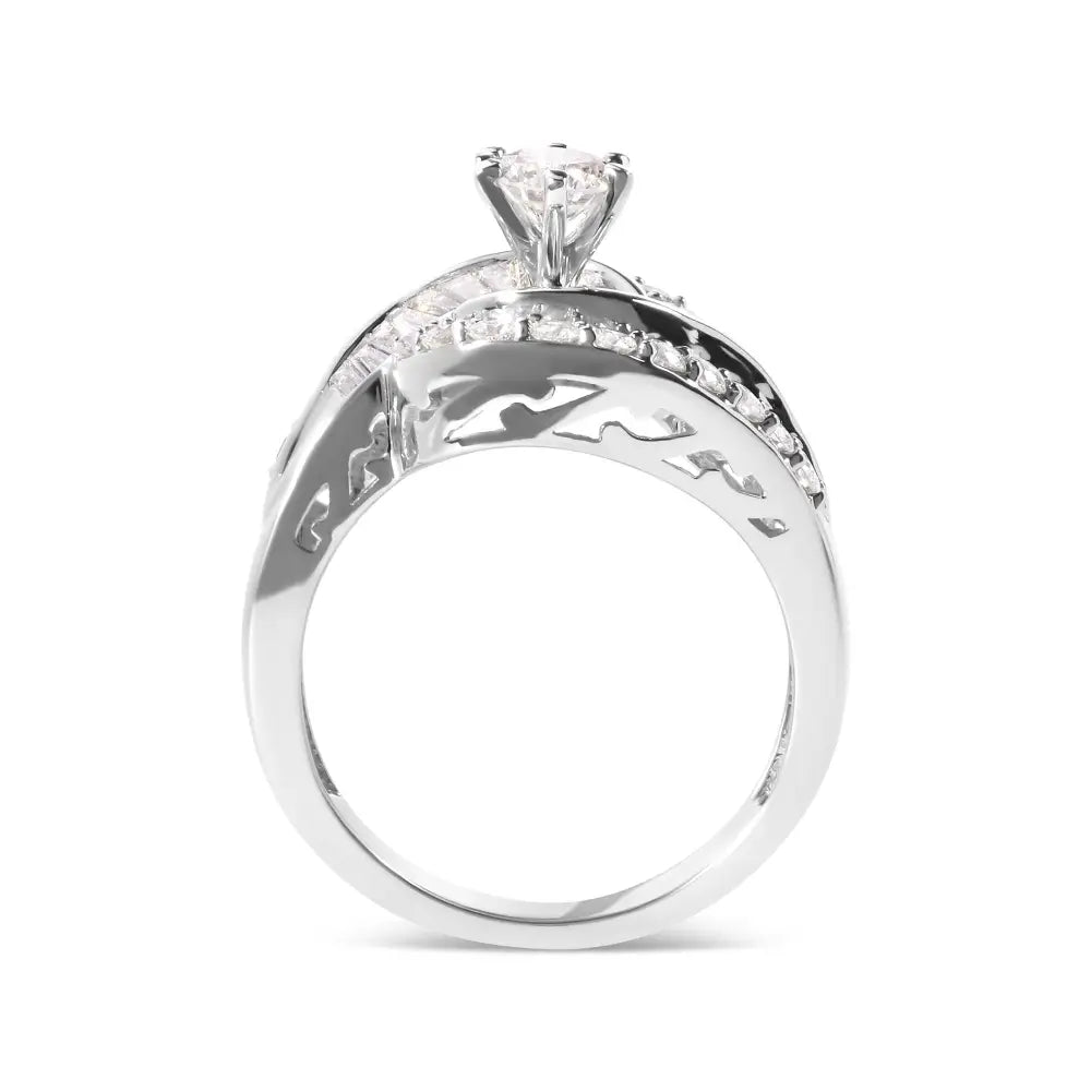 Exquisite 14k White Gold Baguette Cut Diamond Swirl Cocktail Ring