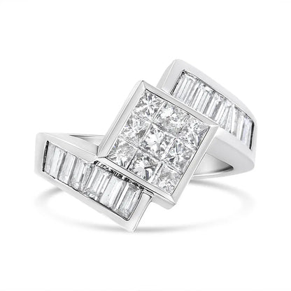 Exquisite 14k White Gold Baguette Diamond Bypass Ring with Invisible-set