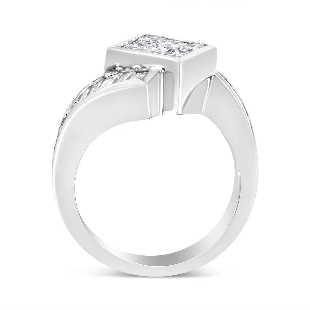 Exquisite 14k White Gold Baguette Diamond Bypass Ring with Invisible-set