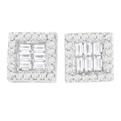 Exquisite 14k White Gold Baguette Diamond Stud Earrings - Earrings/earrings/