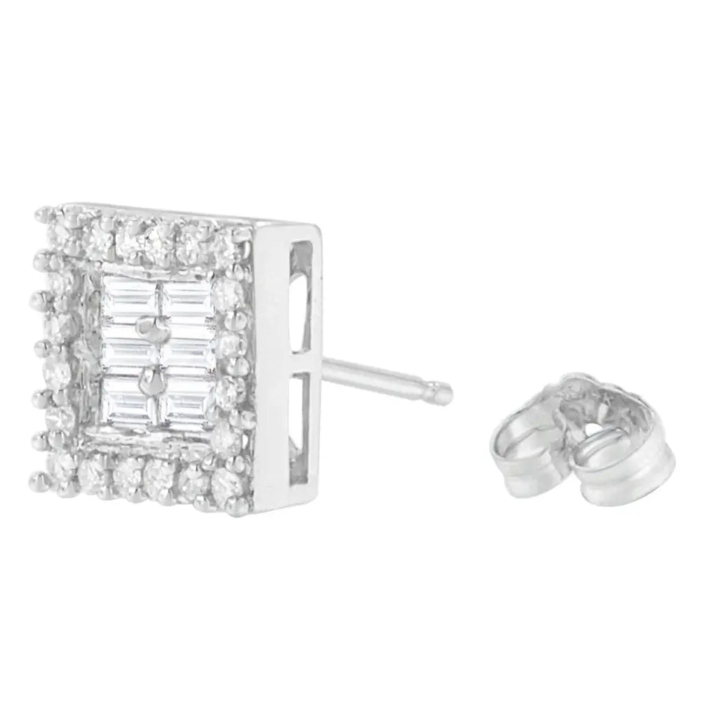 Exquisite 14k White Gold Baguette Diamond Stud Earrings - Earrings/earrings/