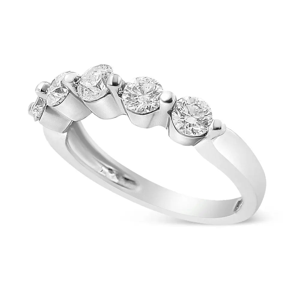 Exquisite 14k White Gold Band Ring with 1.00 Cttw Brilliant Round Cut Diamonds