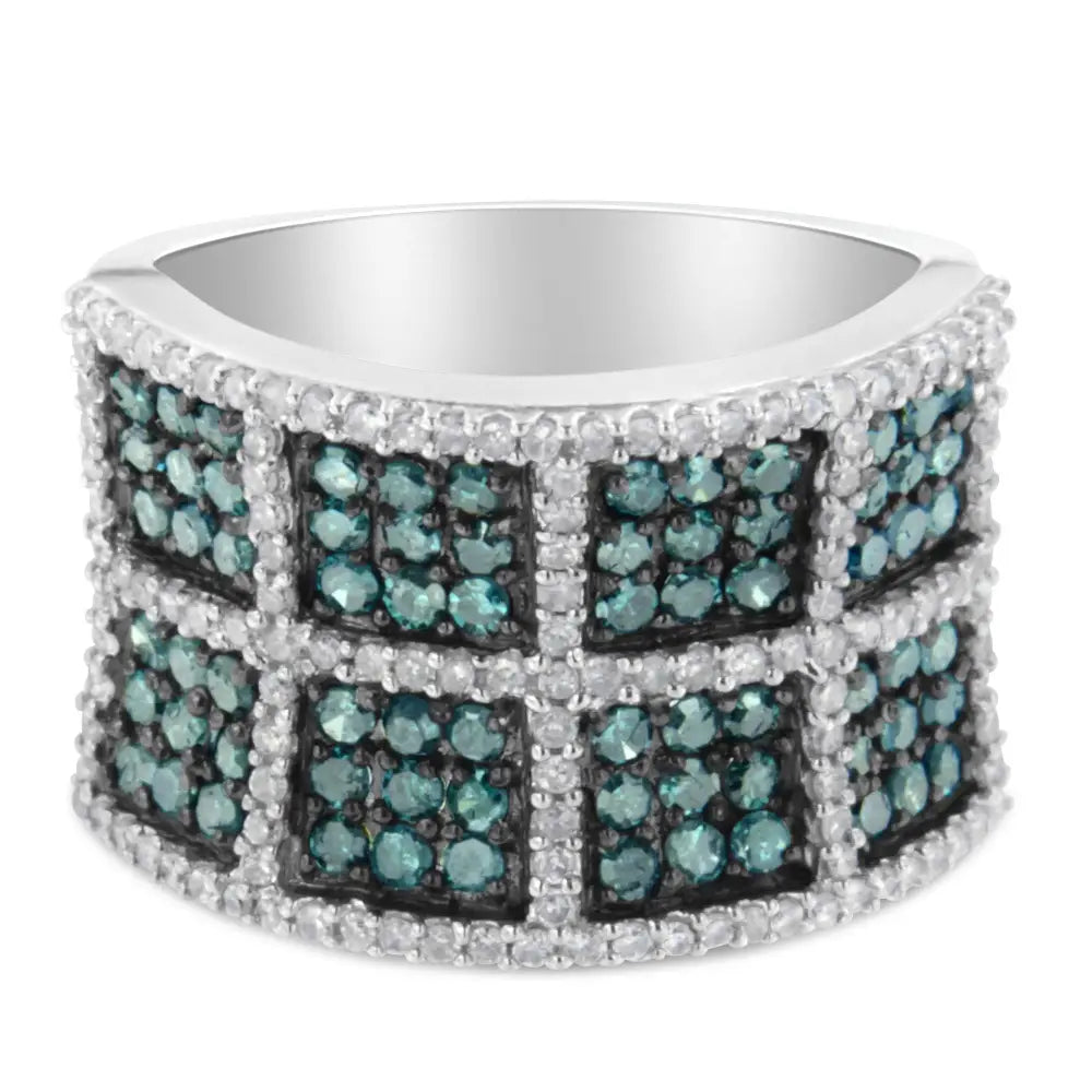 Exquisite 14k White Gold Blue Diamond Cocktail Ring with Treated Diamonds