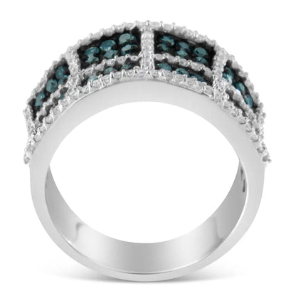 Exquisite 14k White Gold Blue Diamond Cocktail Ring with Treated Diamonds