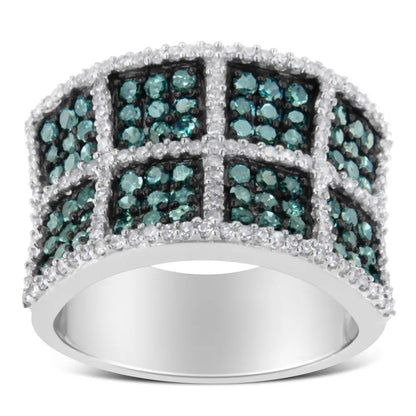 Exquisite 14k White Gold Blue Diamond Cocktail Ring with Treated Diamonds