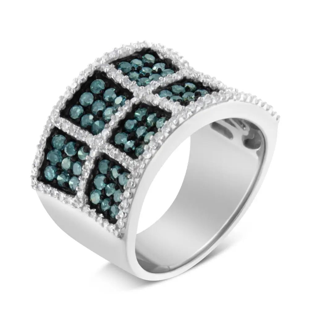 Exquisite 14k White Gold Blue Diamond Cocktail Ring with Treated Diamonds