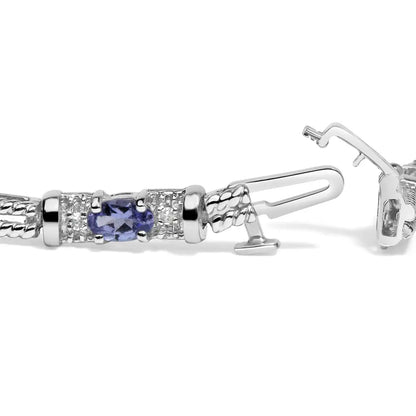 Exquisite 14k White Gold Blue Purple Tanzanite Diamond Accent Bracelet