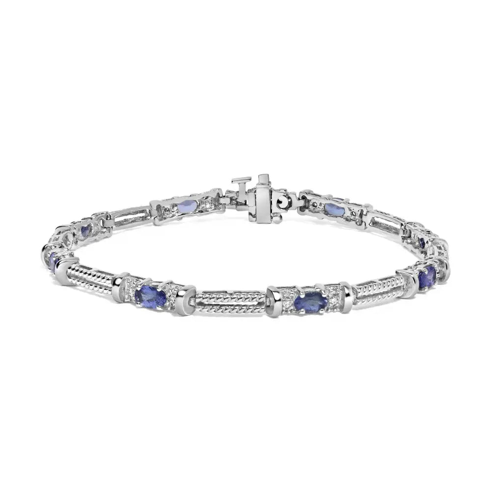 Exquisite 14k White Gold Blue Purple Tanzanite Diamond Accent Bracelet