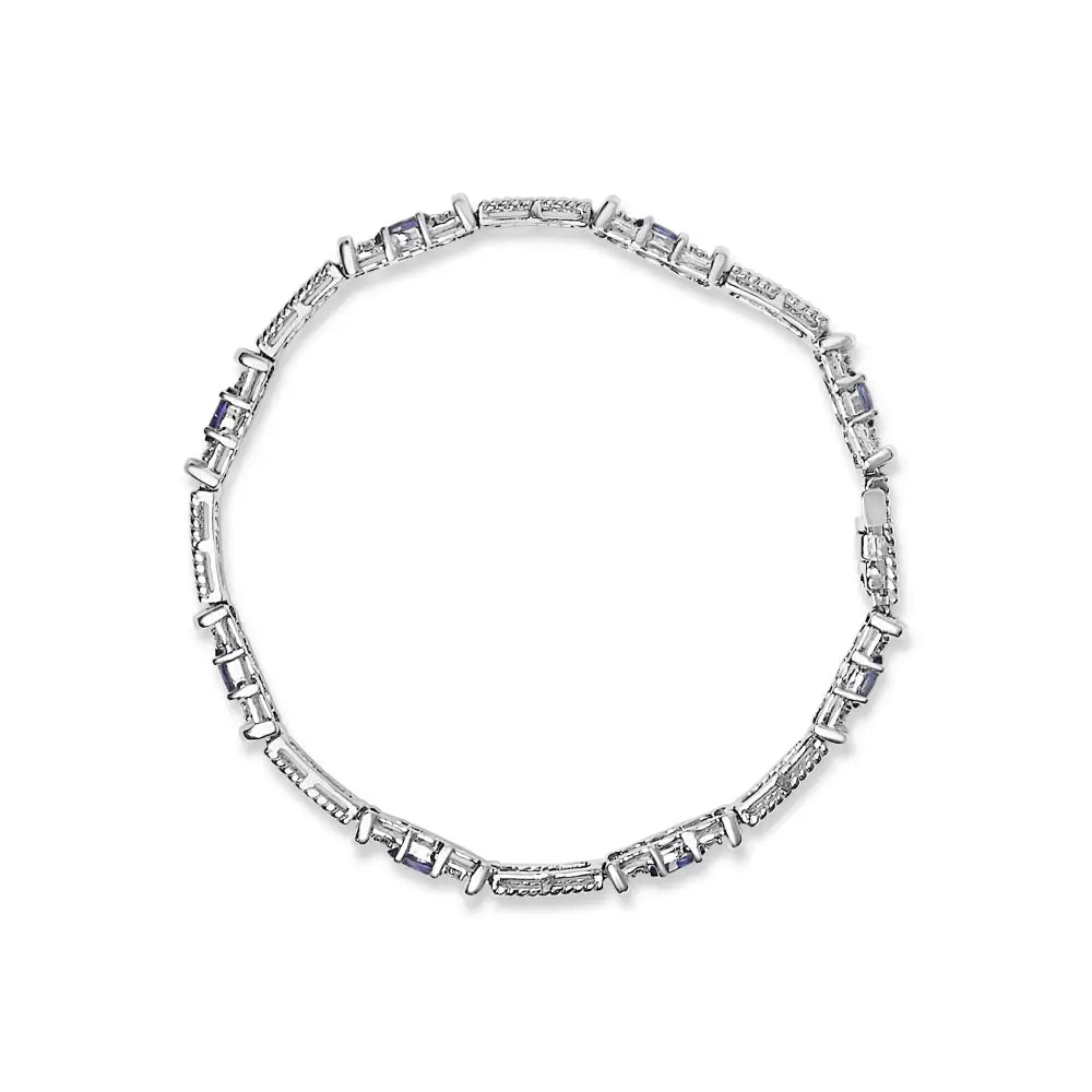 Exquisite 14k White Gold Blue Purple Tanzanite Diamond Accent Bracelet