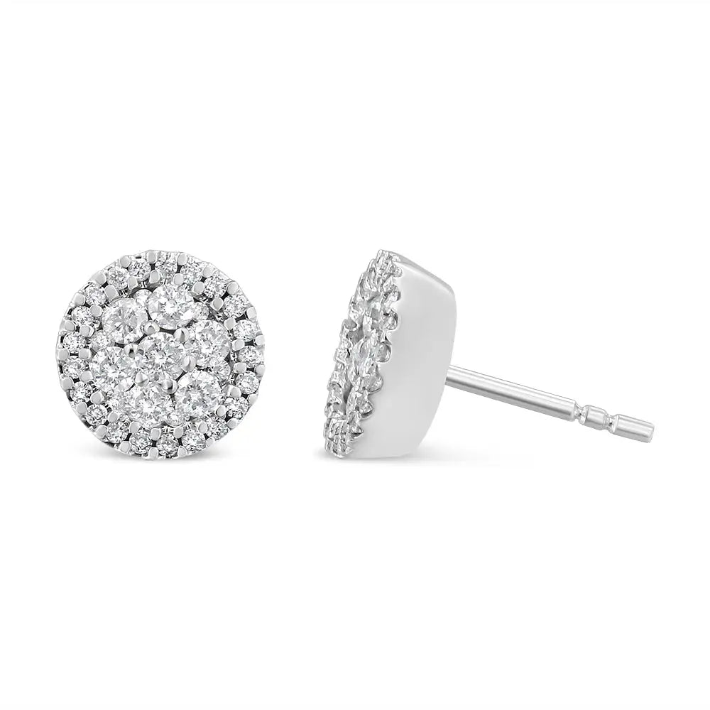 Exquisite 14k White Gold Brilliant-cut Diamond Halo-style Earrings