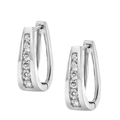 Exquisite 14k White Gold Channel-set Brilliant Round-cut Diamond Hoop Earrings