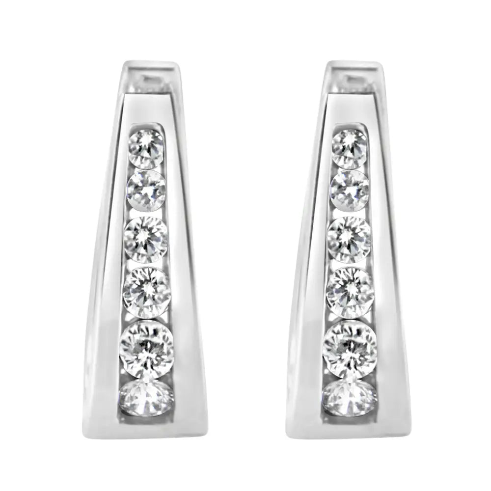 Exquisite 14k White Gold Channel-set Brilliant Round-cut Diamond Hoop Earrings