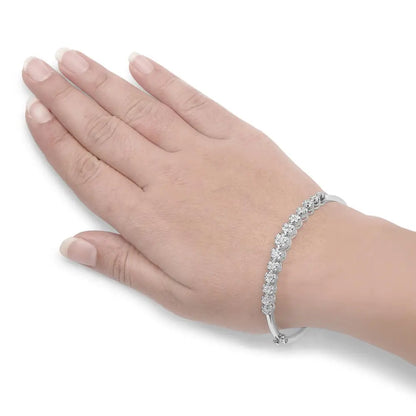 Exquisite 14k White Gold Cluster Link Bangle Embellished with Diamonds