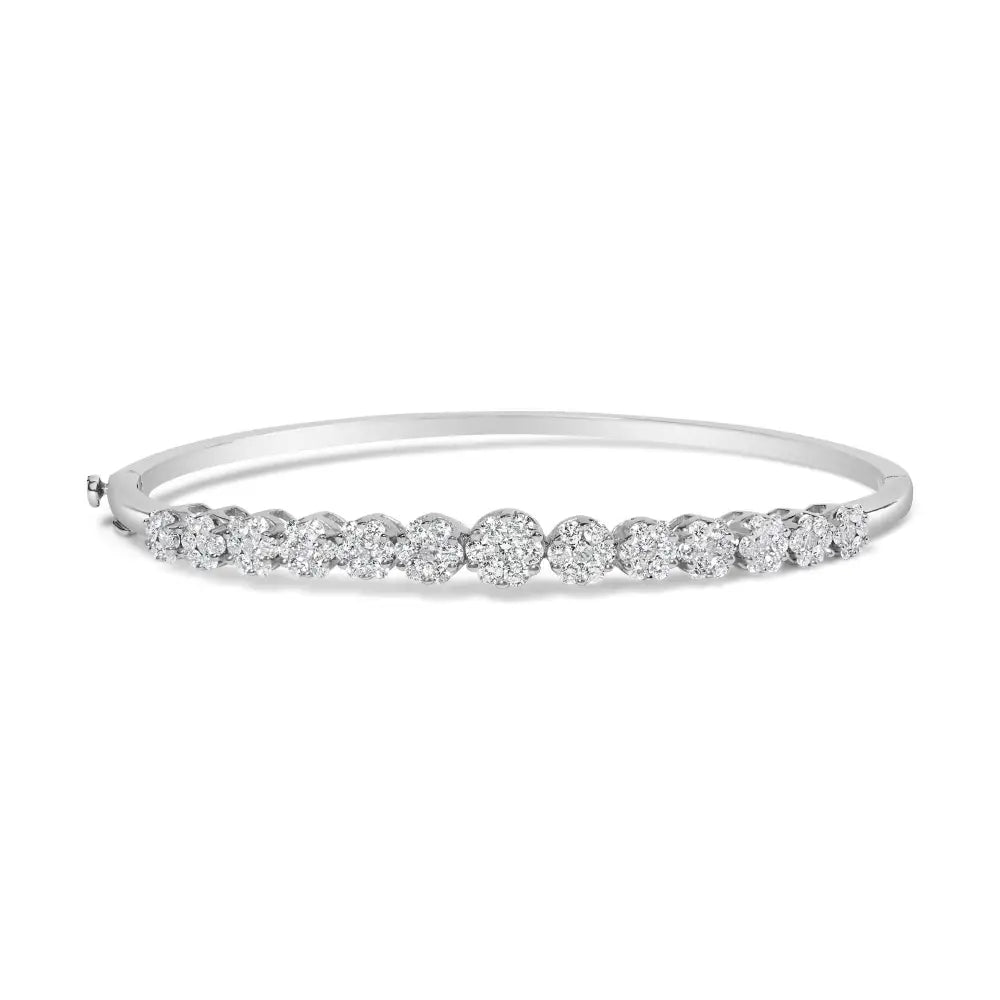 Exquisite 14k White Gold Cluster Link Bangle Embellished with Diamonds