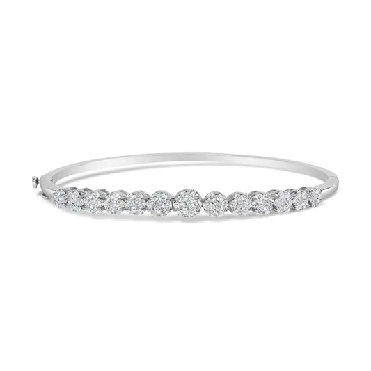 Exquisite 14k White Gold Cluster Link Bangle Embellished with Diamonds