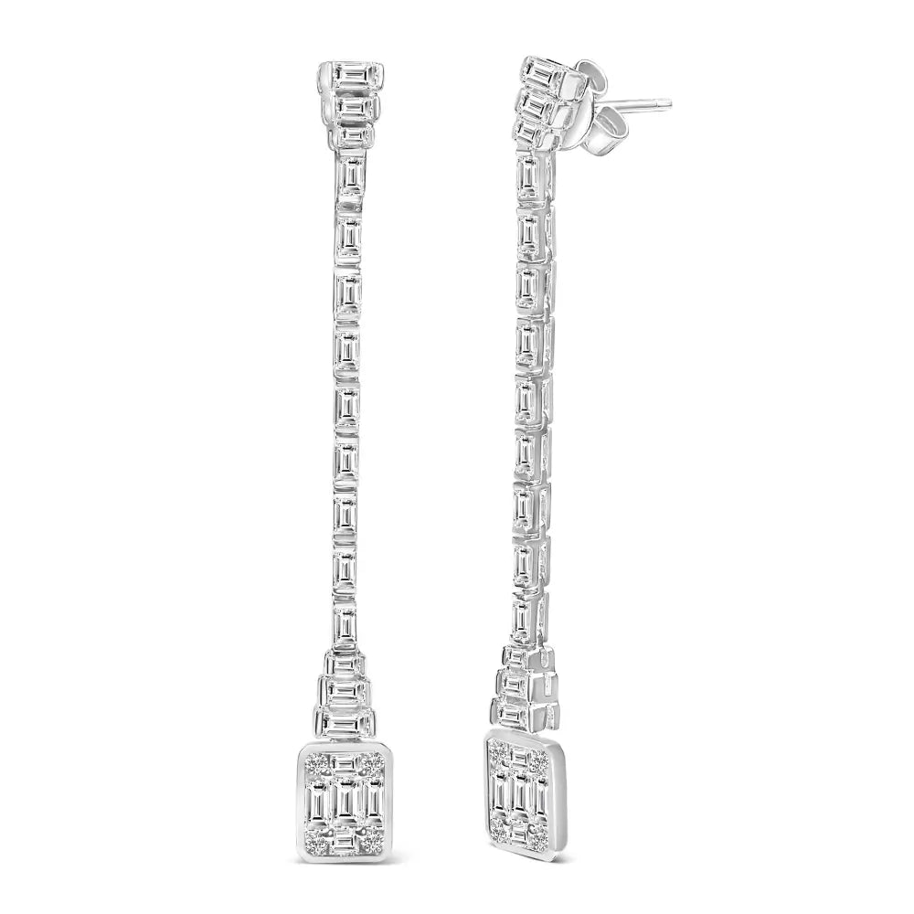 Exquisite 14k White Gold Cttw Baguette Diamond Composite Mosaic Earrings