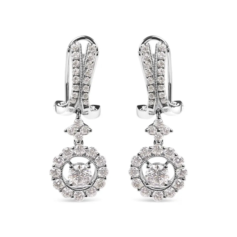 Exquisite 14k White Gold Cttw Diamond Drop Dangle Halo Earring