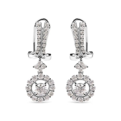 Exquisite 14k White Gold Cttw Diamond Drop Dangle Halo Earring