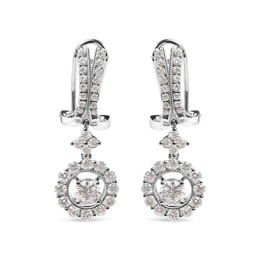 Exquisite 14k White Gold Cttw Diamond Drop Dangle Halo Earring