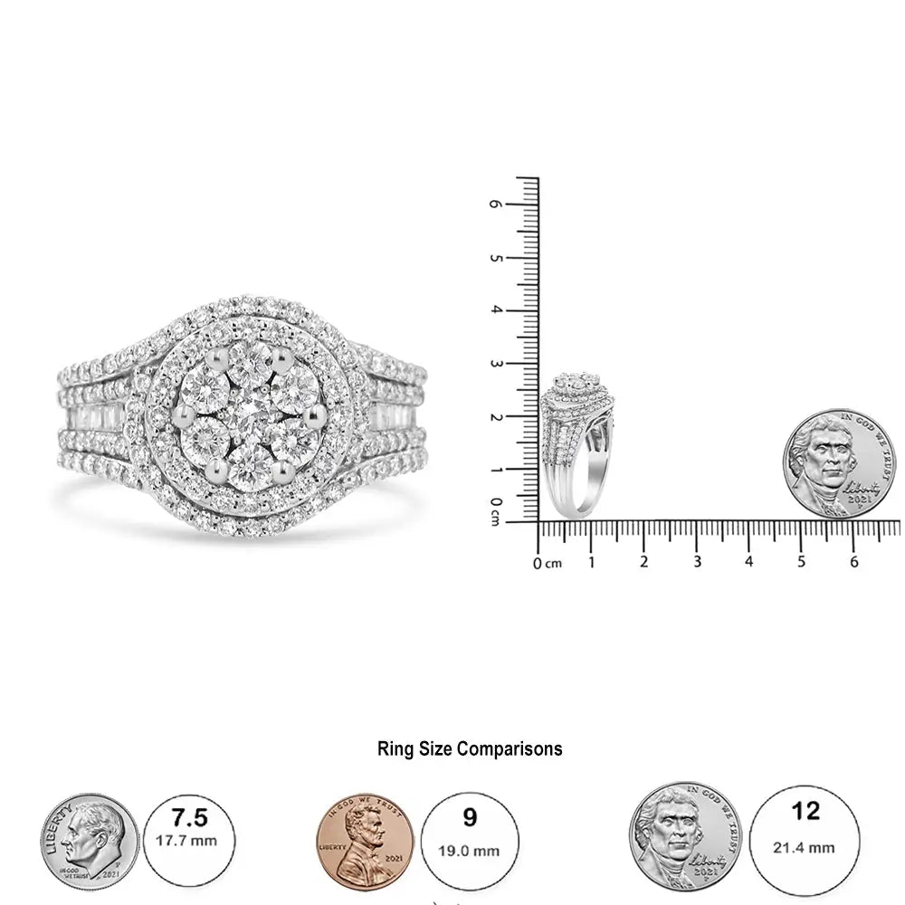 Exquisite 14k White Gold Cttw Diamond Floral Cluster Halo Ring - 7