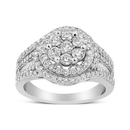 Exquisite 14k White Gold Cttw Diamond Floral Cluster Halo Ring - 7