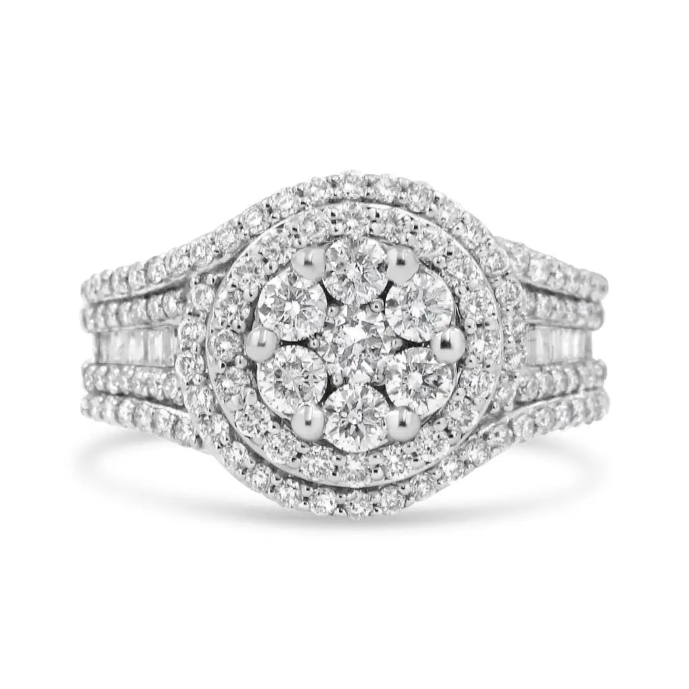 Exquisite 14k White Gold Cttw Diamond Floral Cluster Halo Ring - 7