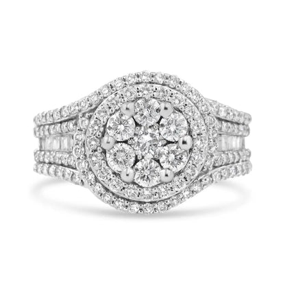 Exquisite 14k White Gold Cttw Diamond Floral Cluster Halo Ring - 7