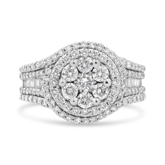 Exquisite 14k White Gold Cttw Diamond Floral Cluster Halo Ring - 7