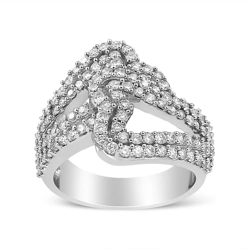 Exquisite 14k White Gold Cttw Diamond Open Double Heart Bypass Ring - 7