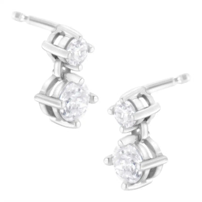 Exquisite 14k White Gold Cttw Double Diamond Stud Earrings