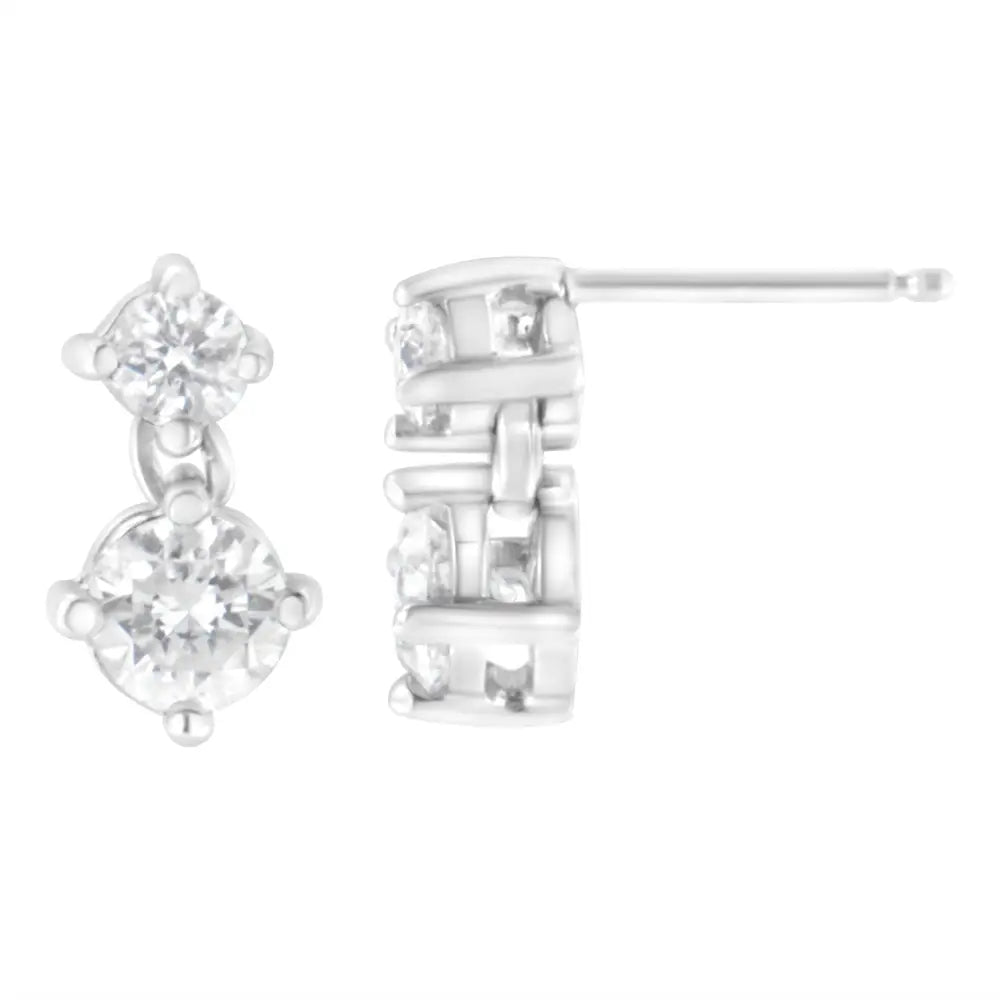 Exquisite 14k White Gold Cttw Double Diamond Stud Earrings