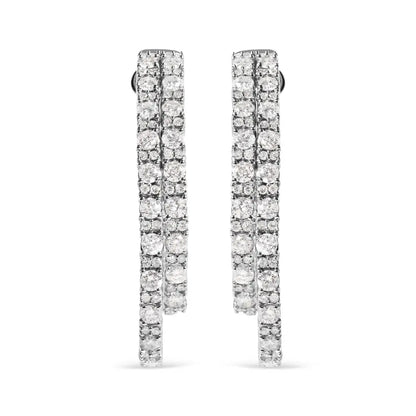 Exquisite 14k White Gold Diamond Asymmetrical Inside Double-hoop Earrings