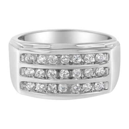 Exquisite 14k White Gold Diamond Channel Set Band Ring for Men