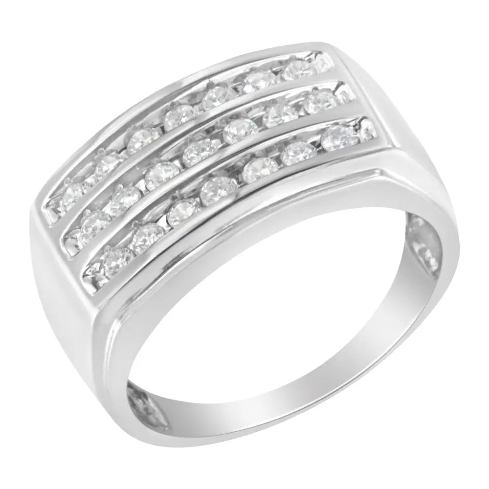 Exquisite 14k White Gold Diamond Channel Set Band Ring for Men