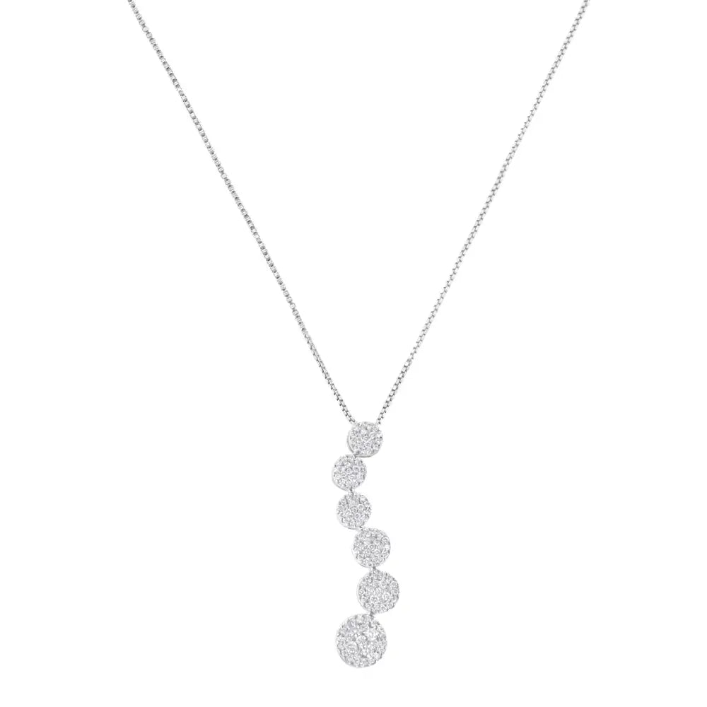 Exquisite 14k White Gold Diamond Cluster Journey Pendant Necklace