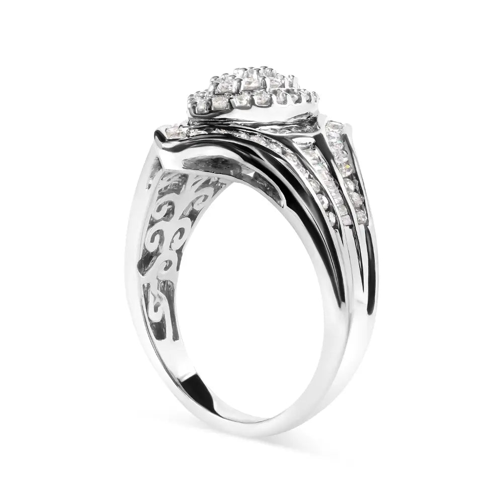 Exquisite 14k White Gold Diamond Cluster Ring with Baguette Cut Design