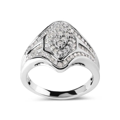 Exquisite 14k White Gold Diamond Cluster Ring with Baguette Cut Design