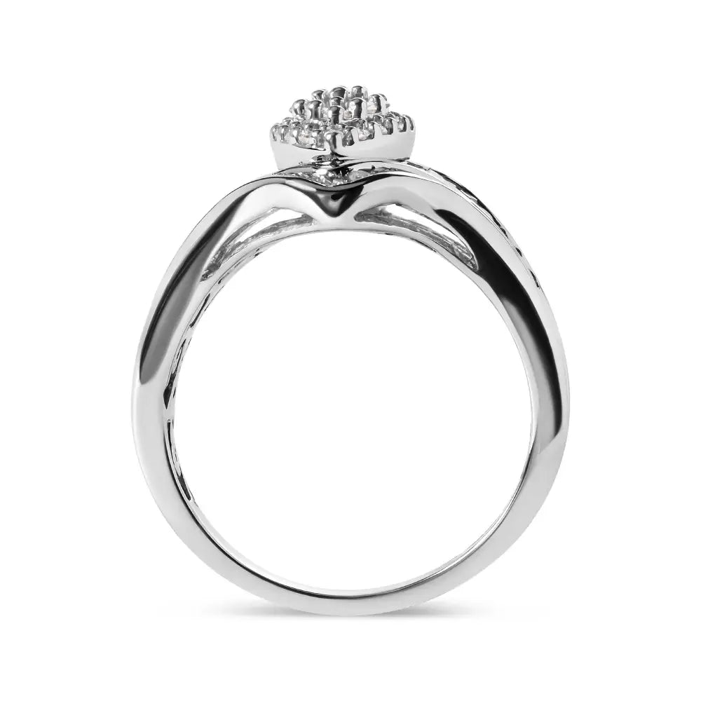 Exquisite 14k White Gold Diamond Cluster Ring with Baguette Cut Design