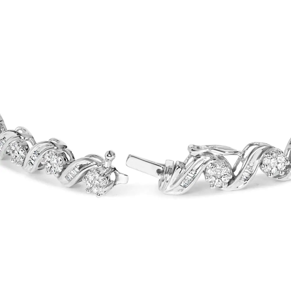 Exquisite 14k White Gold Diamond Cluster Spiral Link Bracelet