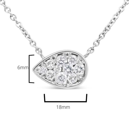 Exquisite 14k White Gold Diamond Composite Teardrop Pendant Necklace