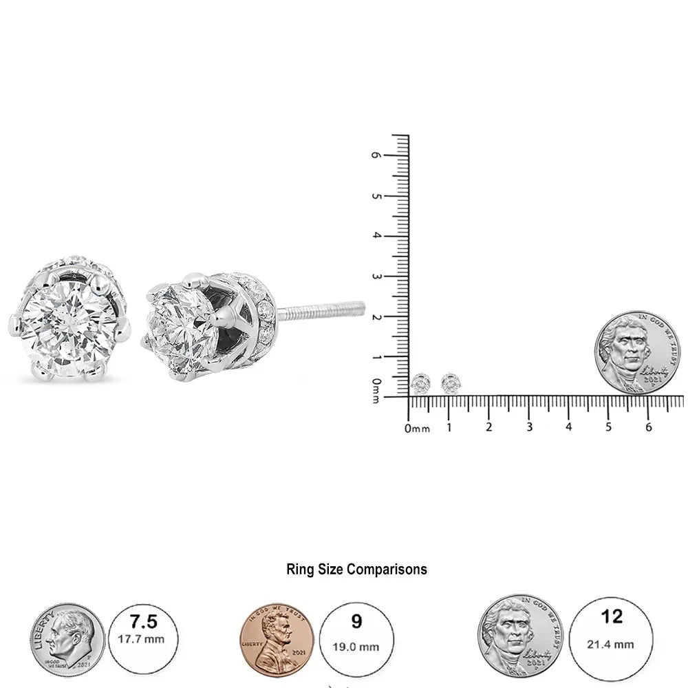 Exquisite 14k White Gold Diamond Crown Stud Earrings for Timeless Elegance