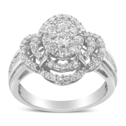 Exquisite 14k White Gold Diamond Floral Cluster Quatrefoil Cocktail Ring