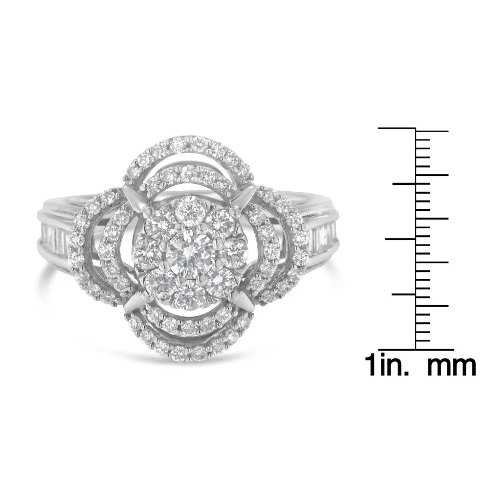 Exquisite 14k White Gold Diamond Floral Cluster Quatrefoil Cocktail Ring